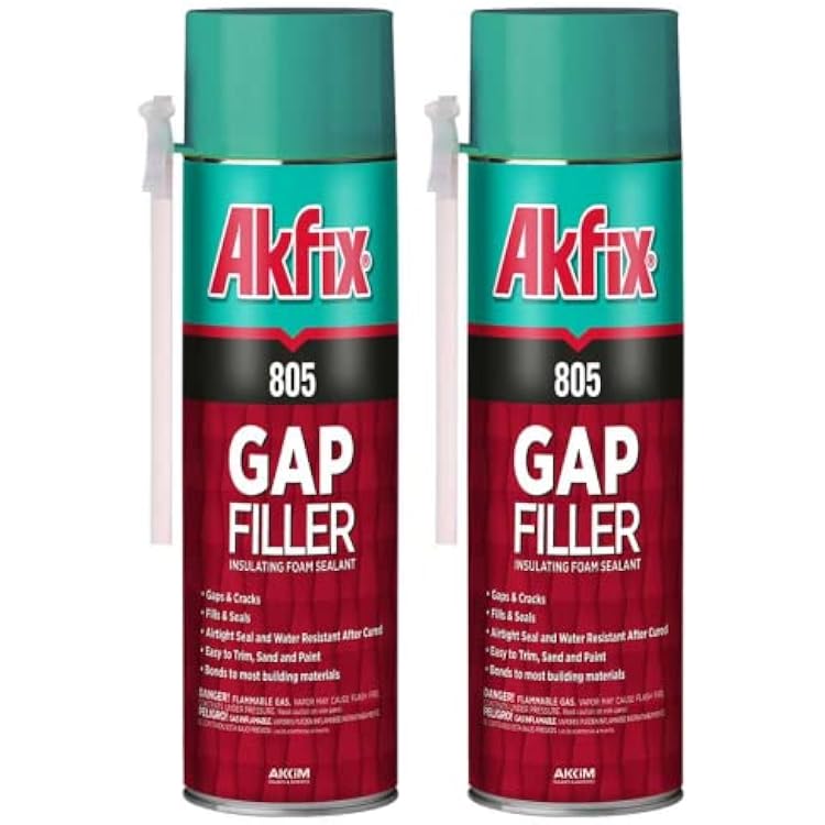 Akfix 805 Gap Filler Expanding Foam Sealant 2x12 Oz.- Gaps and Cracks Spray Insulation Can, Waterproof Sealant with Straw, Polyurethane Expanding Foam for Window and Door | 12 Oz. 2 Pack