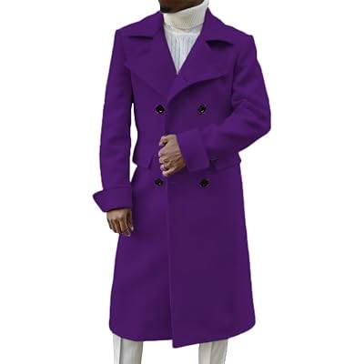 Mens Wool Overcoat Double Breasted Classic Wide Notch Lapel Trench Coat Warm Overcoat ASDF13 ASDF13