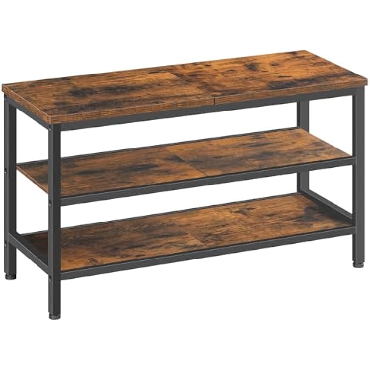Wooden Shoe Bench, 3-Tier Industrial Shoe Storage Bench, Sturdy Shoe Rack Bench with Storage for Entryway, Living Room, Halley, Space Saving, Rustic Brown and Black HX06BR