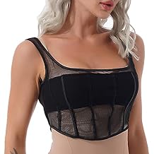 XUNZOO Trendy Corset Style Tank Tops for Women Sexy Solid Scoop Neck Open Back Zip Up Mesh Crop Top