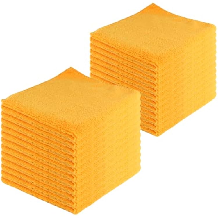 Microfiber Cleaning Cloths,24 Pack, 16x16, All-Purpose, Softer, Highly Absorbent, Lint-Free, Reusable, Washable Pro Towels, Orange, for House, Kitchen, Bathroom, Car, Office