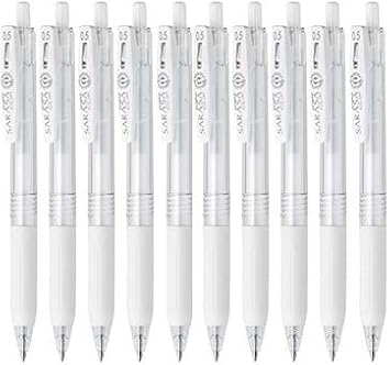 Zebra Sarasa Clip 0.5 Retractable Gel Ink Pen, Rubber Grip, 0.5mm, Milk White Ink, Value Set of 10