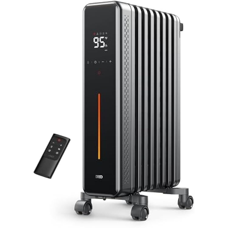 DREO Radiator Heater, 8 Safety Protection Oil Filled Radiator Heater for Indoor Use, 1500W Electric Heaters for Large Room, 8 Fins, with Remote, 4 Modes, Digital Thermostat, 24H Timer, Quiet