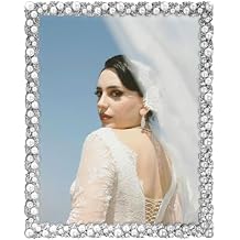 DIKAR 8x10 Picture Frame with White Pearls as Wedding gifts, Wedding Picture Frame for Tabletop&Wall Mounting Display