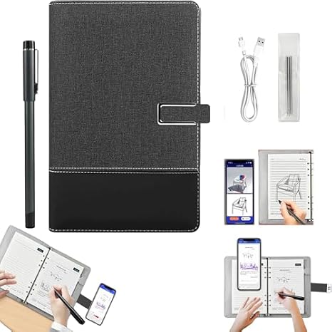 Ai-Powered Smart Writing Set, Electronic Notebook with Pen, Digital Notebook with Smart Pen, Ideal for Learning, Office & Drawing, Compatible with Android and Ios (Black)