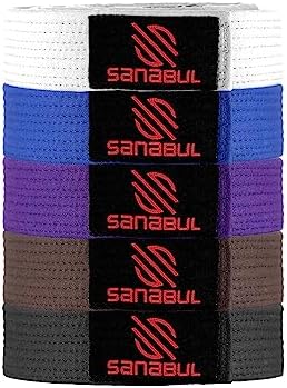 Sanabul BJJ Belt for Men & Women - Brazilian Jiu Jitsu With Ranking Stripes Sleeve Bar - Kids Gi Belt