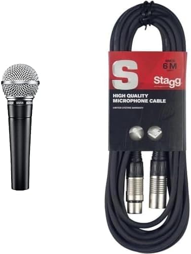Shure SM58-LC Cardioid Dynamic Vocal Microphone,Black & Stagg 6m XLR to XLR Plug Microphone Cable