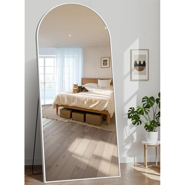 76x34 Arched Full Length Mirror, Large Floor Mirror with Aluminum Alloy Frame Standing Hanging or Leaning Wall-Mounted Mirror, Vanity Mirror for Living Room and Bedroom,Silver