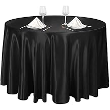 Ruisita 120 Inches Round Satin Tablecloths Black Overlay Round Satin Table Cover Bright Silk Tablecloth Smooth Fabric Tablecloth for Wedding Banquet Table Decoration