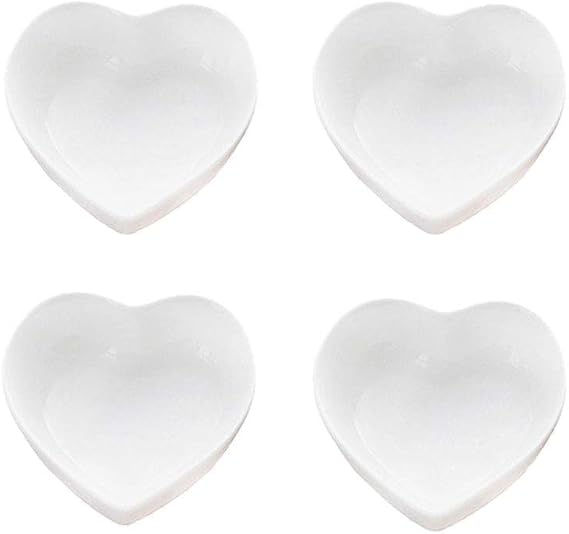 Ceramic Heart Shape Sauce Dish,Multipurpose Mini Seasoning Dishes Sushi Dipping Bowl Appetizer Plates Serving Dish Saucers Bowl Love Wedding Gift (Set of 4) (White)