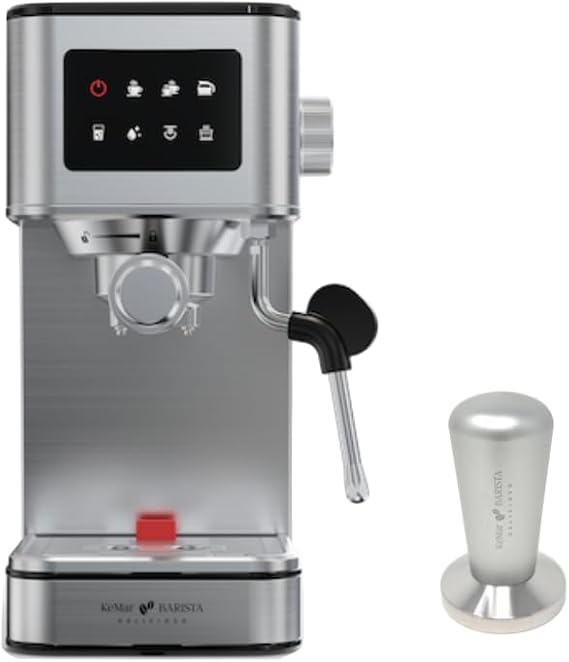 Barista Delicioso Portafilter Espresso Machine 20 Bar Touch Display Milk Frother Only 13.5 cm Wide 1.7 L (Silver with Stainless Steel Tamper)