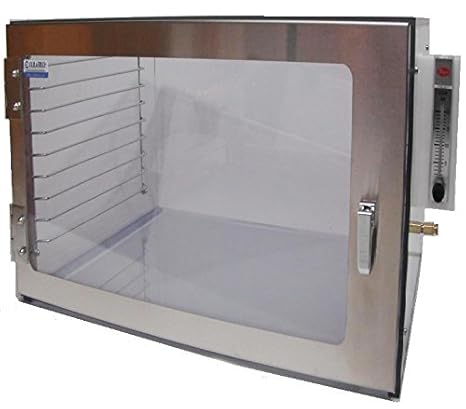 Desiccator Cabinet Clear Static Dissipative PVC, 24Wx24Dx12H in. with Gas Ports, Racks & Shelf.