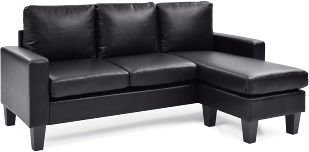 Glory Furniture Jenna Faux Leather Sofa Chaise in Black