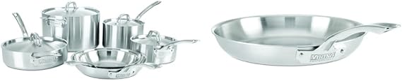 Viking Professional 5-Ply Stainless Steel Cookware Set, 10 Piece & 5-Ply Stainless Steel Fry Pan, 12 Inch