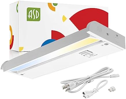 ASD Swivel LED Under Cabinet Lighting, 12 Inch 5W, Hardwired or Plug-in, 2700K3000K4000K, HiLow Switch, Rotatable Lens, Dimmable Linkable Under Counter Light for Kitchen, ETL & Energy Star