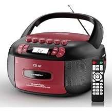 Kuephom Boombox CD Cassette Player Combo: Stereo Sound AM FM Radio with Bluetooth and Remote - AUX/USB MP3/Tape Recording/Sleep Timer/Earphone Jack - DC/AC Powered for Home,Outdoor