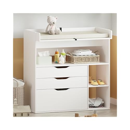 linor Baby Changing Table Dresser with 3 Drawers and 3 Storage Shelves, Can be Used as a Baby Dresser with Changing Table Top, a Baby Changing Station, a Wood Diaper Changing Station White
