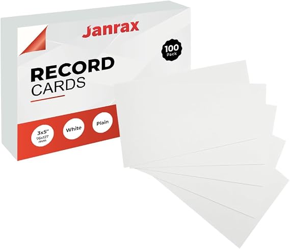 Pack of 100 White Plain 5x3 Record Cards – Blank Study Index Cards for Notes, Revision