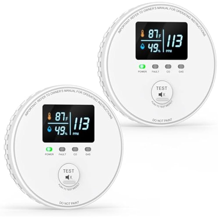 2 Packs Combination Gas & Carbon Monoxide Detector, 4-in-1 Gas Leak Detector & Carbon Monoxide Detectors Plug in with TemperatureF & Humidity Real-time Digital Display for Home, RV
