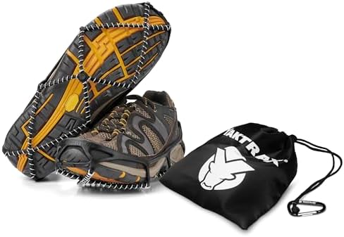 Yaktrax Walk Traction Cleats - 360-Degree Grip on Snow, Ice, Multi-terrain Surfaces - Elastic Outer Band w Easy-OnOff Heel Tab & 1.2mm Zinc-coated Steel Coils - Abrasion & Rust Resistant - Unisex