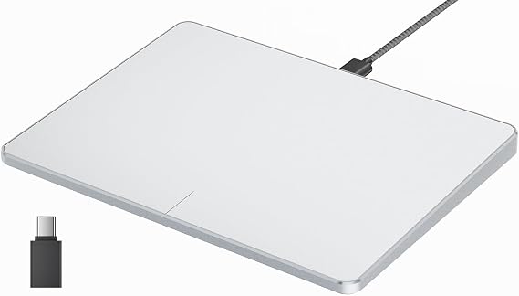 ProtoArc Wired USB Trackpad Mouse for Windows 10/11, Large High-Precision Touchpad Mouse, Multi-Gesture with Ultra Slim Portable Aluminum Trackpad for Computer/Desktop/Laptop, White and Silver