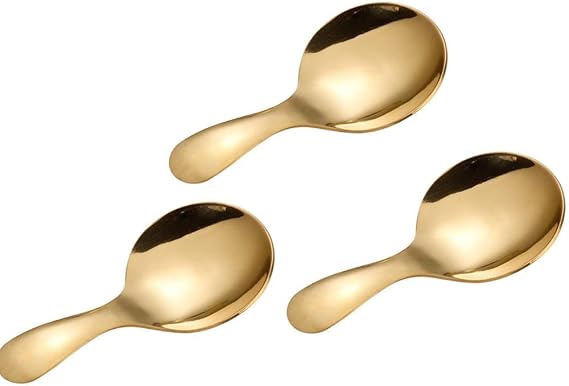 3pcs Stainless Steel Mini Scoop for Canisters with Short Handle, Gold Mini Feed Spoon for Ice Cream Melon Baller, Short Handle Spoon for Tea Sugar Salt Condiments Dessert