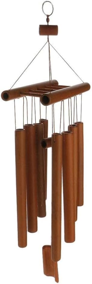 Hand-Crafted Bamboo Tubes Wind Chimes Hollow Tuned Music Natural Bamboo Wind Chime with a Ladder on Top for Indoor and Outdoor gardening