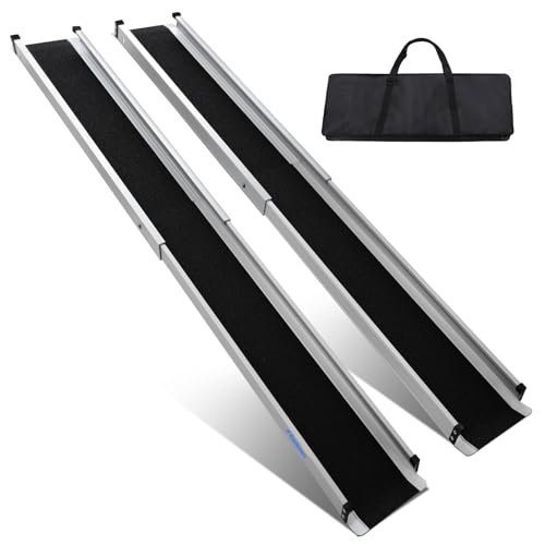 Ruedamann Wheelchair Ramp 8FT Telescoping Wheelchair Ramps for Home Steps Portable Non-Skid Ramps for Wheelchairs for Home Adjustable Aluminum Wheelchair Ramp Storage Bag 2 Pcs