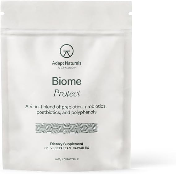 Adapt Naturals 4-in-1 Biome Protect Prebiotics, Probiotics, Postbiotics | & Polyphenols Supplement for Microbiome - Supports Immune & Gut Health, Mental Clarity for Women & Men - 30 Day Supply