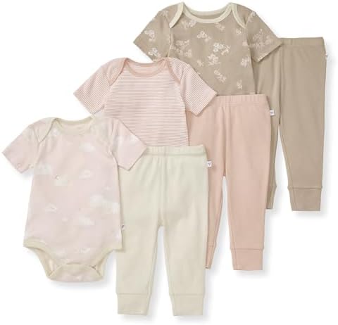 Burt Bees - 6Pk Baby Girl Organic Cotton Bodysuit & Pant Set, Ranunculus