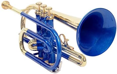 New Cornet 3 Valve Key Bb Flat Free Hard Case & Mouthpiece (Blue)