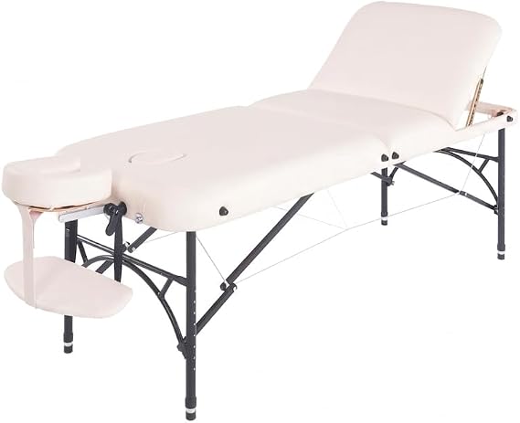 28" Width 3 Folding Portable Lightweight Massage Table Facial Salon Spa Tattoo Bed with Aluminium Leg for Home Office Living Room, White Color