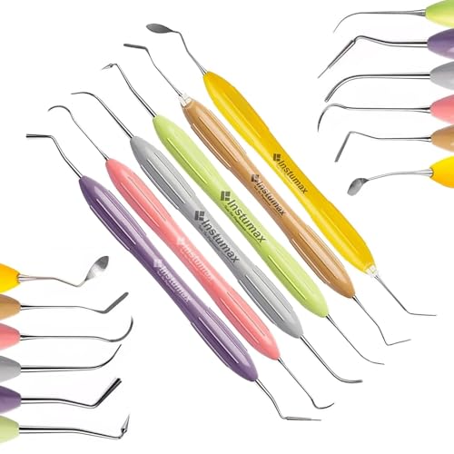 Set of 6 Dental Composite Placement Instrument Set Silicone Handle Plugger, Spatula & Condenser Tools for Restorative Procedures and Dental Training