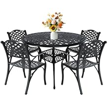 Patio Dinning Set Weather Resistant Cast Aluminum Patio Furniture Set with Umbrella Hole, Bistro Dining Set for Garden (42" x 42" Table D and 4 Chairs Black, 5 Pieces)