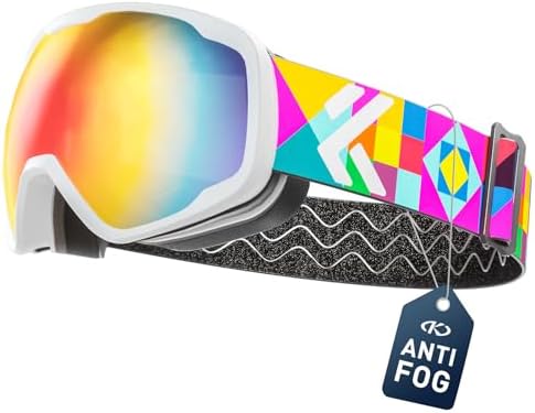 KAPVOE Kids Ski Goggles Boys Girls Snowboard Glasses Snow Sports for Children Age 4-12, Anti Fog, UV Protection, K723