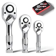 3-Piece Stubby Ratchet Set, 1/4", 3/8", 1/2", 72-Tooth Mini Driver Ratchet Wrench Set, Chrome-Plating & Polishing, Quick-Release, EVA Environmentally Organizer