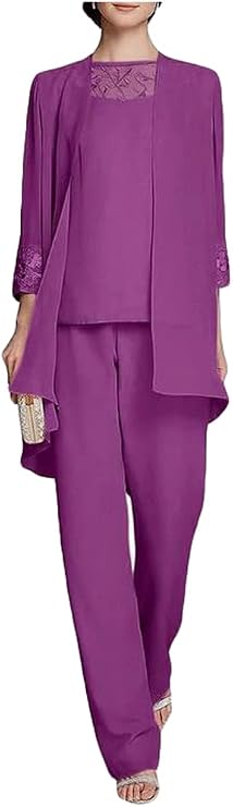 3 PC Mother of The Bride Pant Suits Chiffon Wedding Guest Outfit Womens Formal Pantsuits Evening Party
