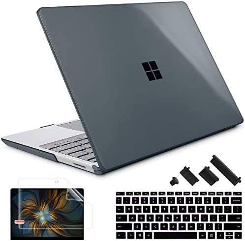 Compatible with 12.4 inch Microsoft Surface Laptop Go 3 Go 2 Go 1 Models: 1943 20132023 2022 2020 Release, Plastic Hard Shell Case with Keyboard Cover & Screen Protector, Crystal Black