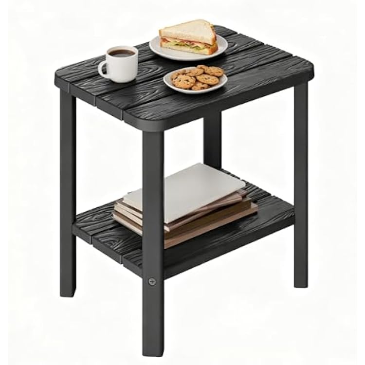 Adirondack Square Outdoor Side Table, 2-Tier Small Outdoor Table for Patio, HDPE End Table for Backyard, Pool, Lawn, Indoor Companion, Easy Maintenance & Weather ResistantBlack