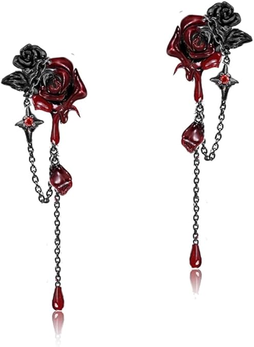 Gothic style personality red rose earrings Fashion punk style black earrings exquisite ladies accessories