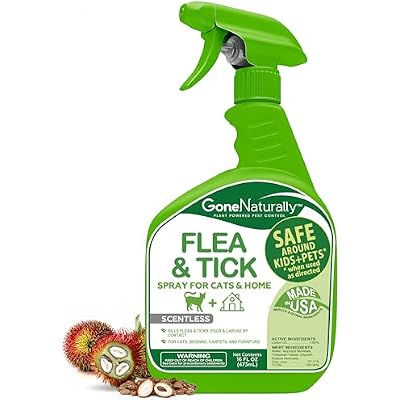 Flea and Tick Spray for Cats & Home Natural Flea and Tick Prevention for Cats Bed Bug & Multi-Insect Killer Scentless Plant-Based Formula Kills on Contact 16 oz