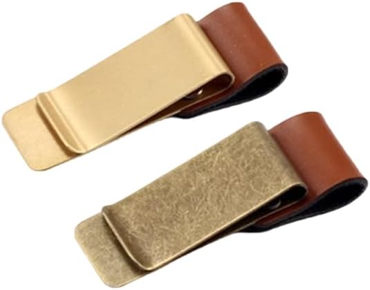 2 Pcs PU Leather Notebooks Pen Clip Holder,Retro Pen Clips for Notebook Journal, Planner, Office Pocket (Gold & Bronze)