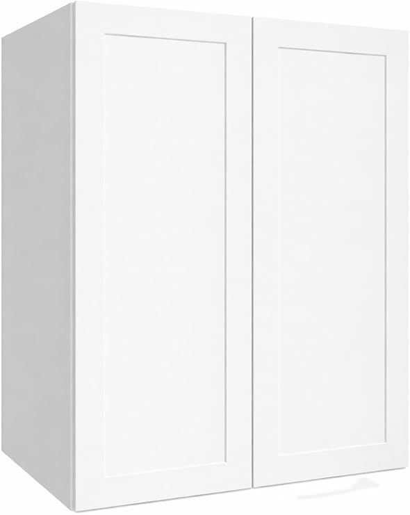 White Shaker Upper Utility Cabinet 30"x42"x24" (Split Pantry) RTA (Ready-to-Assemble) All Wood Cabinets for Kitchen, Kitchenette, Vanity