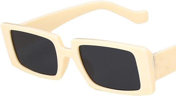 Retro Narrow Rectangle Sunglasses, Women's, Men's, Rectangle Trend, Ladies Square Sunglasses, Shades, UV400, Cream Gray, 9, cream grey