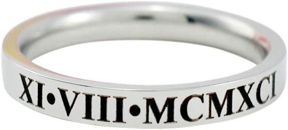 Roman Numeral Date - Custom Stainless Steel Band Ring, Custom Personalized Gift for Her & Him, Mother Daughter Sisters Friends Couples, Anniversary, Valentines, Birthday, Graduation, Christmas