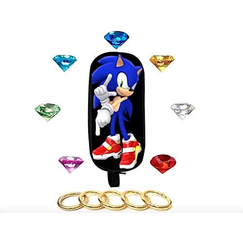 Toys Sonic - 7 Chaos Emeralds and 5 Power Rings - in Multi-Purpose Sonic Bag - by AAA World Bag Design 2