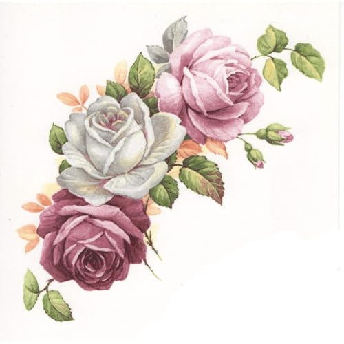 Pink White Rose Flower Spray Waterslide Ceramic Decals 2 Inch 10 Decals