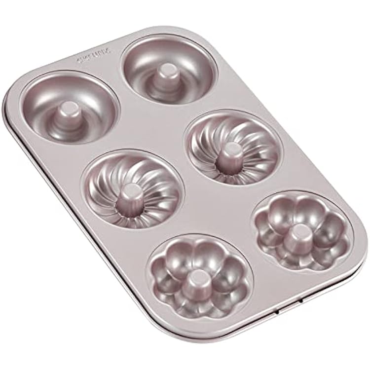 CHEFMADE Donut Mold Cake Pan, 6-Cavity Non-Stick Pattern Doughnut Bakeware for Oven Baking Champagne Gold