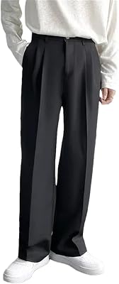 Mens Straight Loose Casual Trousers Suit Pants Wide Leg Long Pants Suit Pants