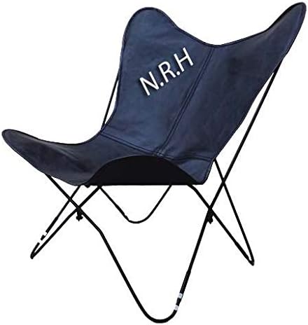 Nautical Replica Hub Leather Living Room-Butterfly Design Chair Black Leather Handmade with Powder Coated Folding Iron Frame